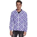 Purple Plaid Tartan 2 Diagonal Men s High Neck Windbreaker