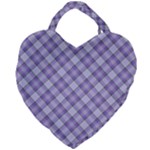 Purple Plaid Tartan 2 Diagonal Giant Heart Shaped Tote