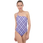 Purple Plaid Tartan 2 Diagonal Classic One Shoulder Swimsuit