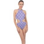 Purple Plaid Tartan 2 Diagonal Halter Side Cut Swimsuit