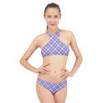 Purple Plaid Tartan 2 Diagonal High Neck Bikini Set