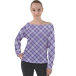 Purple Plaid Tartan 2 Diagonal Off Shoulder Long Sleeve Velour Top