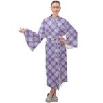 Purple Plaid Tartan 2 Diagonal Maxi Velvet Kimono