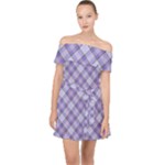 Purple Plaid Tartan 2 Diagonal Off Shoulder Chiffon Dress