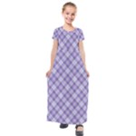 Purple Plaid Tartan 2 Diagonal Kids  Short Sleeve Maxi Dress