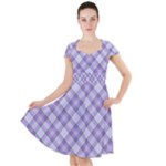 Purple Plaid Tartan 2 Diagonal Cap Sleeve Midi Dress