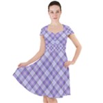 Purple Plaid Tartan 2 Diagonal Cap Sleeve Midi Dress With Pockets