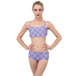 Purple Plaid Tartan 2 Diagonal Layered Top Bikini Set