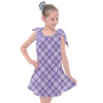 Purple Plaid Tartan 2 Diagonal Kids  Tie Up Tunic Dress