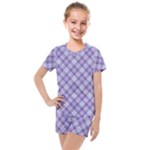 Purple Plaid Tartan 2 Diagonal Kids  Mesh T-Shirt and Shorts Set