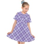 Purple Plaid Tartan 2 Diagonal Kids  Short Sleeve Shirt Dress