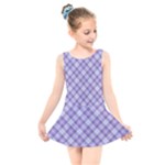 Purple Plaid Tartan 2 Diagonal Kids  Skater Dress Swimsuit