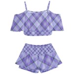 Purple Plaid Tartan 2 Diagonal Kids  Off Shoulder Skirt Bikini