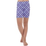 Purple Plaid Tartan 2 Diagonal Kids  Lightweight Velour Capri Yoga Leggings