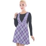 Purple Plaid Tartan 2 Diagonal Plunge Pinafore Velour Dress