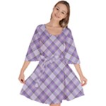 Purple Plaid Tartan 2 Diagonal Velour Kimono Dress