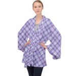 Purple Plaid Tartan 2 Diagonal Long Sleeve Velvet Kimono 