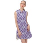 Purple Plaid Tartan 2 Diagonal Sleeveless Shirt Dress