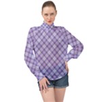 Purple Plaid Tartan 2 Diagonal High Neck Long Sleeve Chiffon Top