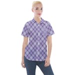 Purple Plaid Tartan 2 Diagonal Women s Short Sleeve Pocket Shirt