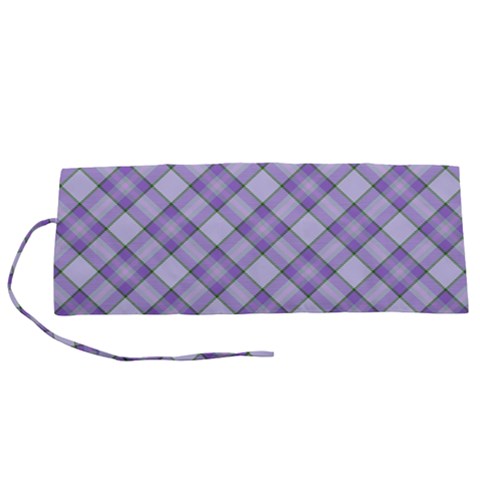 Purple Plaid Tartan 2 Diagonal Roll Up Canvas Pencil Holder (S) from ArtsNow.com