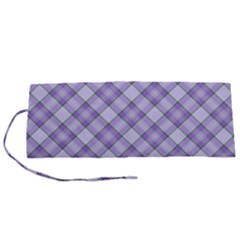 Purple Plaid Tartan 2 Diagonal Roll Up Canvas Pencil Holder (S) from ArtsNow.com