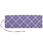 Purple Plaid Tartan 2 Diagonal Roll Up Canvas Pencil Holder (M)