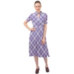 Purple Plaid Tartan 2 Diagonal Keyhole Neckline Chiffon Dress