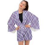 Purple Plaid Tartan 2 Diagonal Long Sleeve Kimono