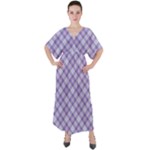 Purple Plaid Tartan 2 Diagonal V-Neck Boho Style Maxi Dress