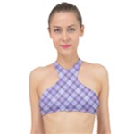 Purple Plaid Tartan 2 Diagonal High Neck Bikini Top