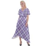 Purple Plaid Tartan 2 Diagonal Cross Front Sharkbite Hem Maxi Dress