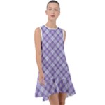 Purple Plaid Tartan 2 Diagonal Frill Swing Dress