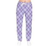 Purple Plaid Tartan 2 Diagonal Women Velvet Drawstring Pants