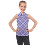 Purple Plaid Tartan 2 Diagonal Kids  Sleeveless Polo T-Shirt