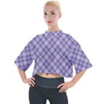 Purple Plaid Tartan 2 Diagonal Mock Neck T-Shirt