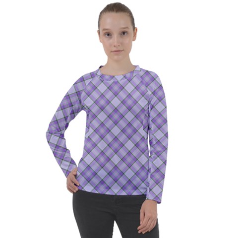 Purple Plaid Tartan 2 Diagonal Women s Long Sleeve Raglan T