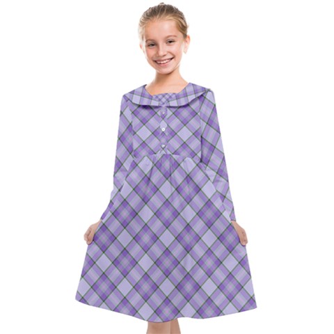 Purple Plaid Tartan 2 Diagonal Kids  Midi Sailor Dress from ArtsNow.com