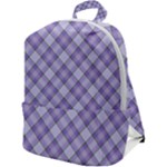 Purple Plaid Tartan 2 Diagonal Zip Up Backpack