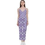 Purple Plaid Tartan 2 Diagonal V-Neck Camisole Jumpsuit