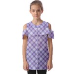 Purple Plaid Tartan 2 Diagonal Fold Over Open Sleeve Top