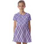 Purple Plaid Tartan 2 Diagonal Kids  Short Sleeve Pinafore Style Dress