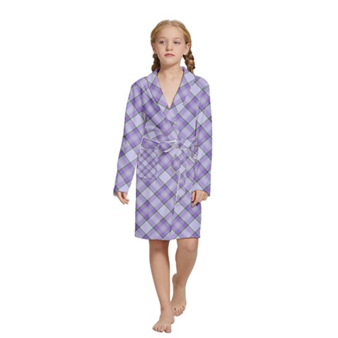 Purple Plaid Tartan 2 Diagonal Kids  Long Sleeve Velvet Lounge Robe from ArtsNow.com