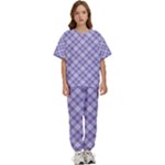 Purple Plaid Tartan 2 Diagonal Kids  T-Shirt and Pants Sports Set