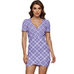 Purple Plaid Tartan 2 Diagonal Low Cut Cap Sleeve Mini Dress