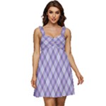 Purple Plaid Tartan 2 Diagonal Ruffle Strap Babydoll Chiffon Dress