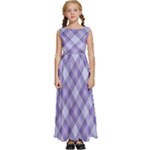 Purple Plaid Tartan 2 Diagonal Kids  Satin Sleeveless Maxi Dress