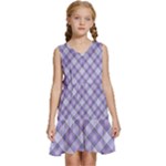 Purple Plaid Tartan 2 Diagonal Kids  Sleeveless Tiered Mini Dress