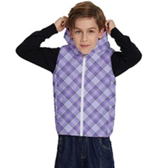 Purple Plaid Tartan 2 Diagonal Kids  Stylish Hooded Puffer Vest from ArtsNow.com