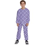 Purple Plaid Tartan 2 Diagonal Kids  Sweatshirt set